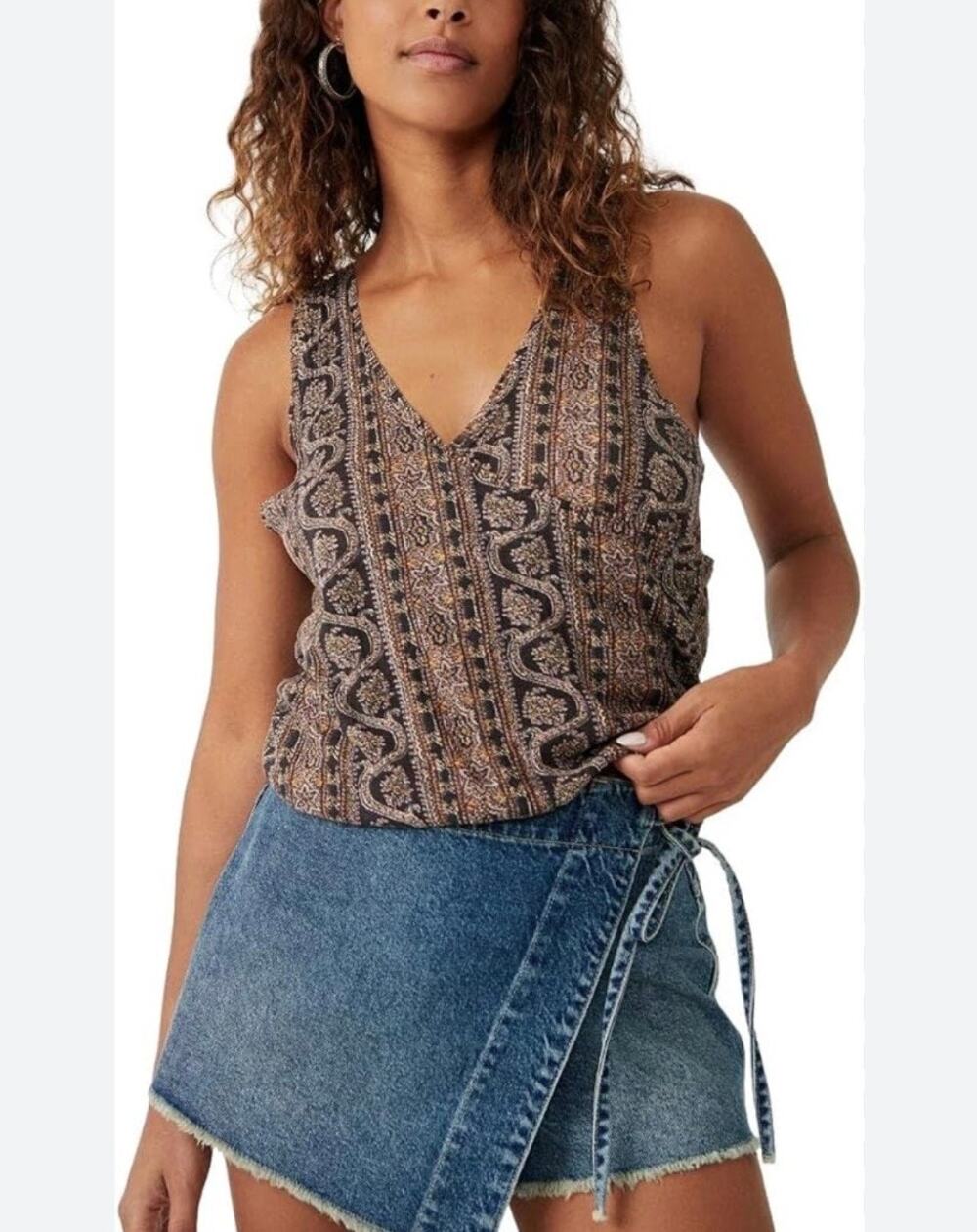 Free People We the Free Your Twisted Tank Top Black Brown Combo Size S